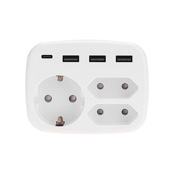 Тройник электрический 16А с/з + 2х2,5А + 3хUSB-A 2,4А + USB Type-C 3А, белый REXANT