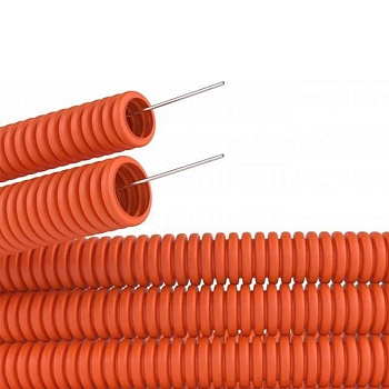 Труба гофрированная из ПНД безгалогенная HF, с зондом, ø32мм, оранжевая (25 м/уп) REXANT