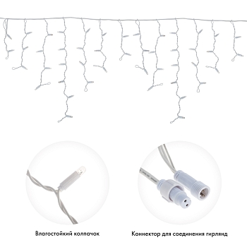 Гирлянда светодиодная Бахрома (Айсикл) 2,4х0,6м 88 LED БЕЛЫЙ белый ПВХ IP65 постоянное свечение 230В блок в комплекте NEON-NIGHT