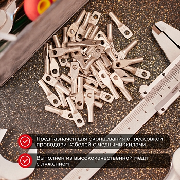 Наконечник медный луженый ТМЛ 70–12–13 (70мм² - Ø12мм) ГОСТ 7386-80 (в упак. 2 шт.) REXANT