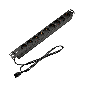 Блок распределения питания для 19" шкафов, горизонтальный, 9 розеток СЕЕ 7/4, 10A, без выкл, алюм корп, шнур 2м, вилка C14 REXANT