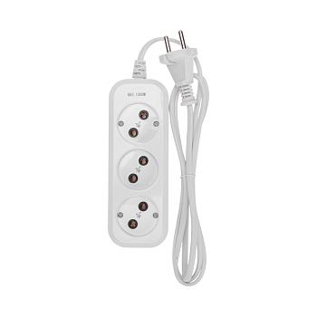 Удлинитель 3 гнезда, 1,5м, 2х0,75мм², б/з, белый PROconnect
