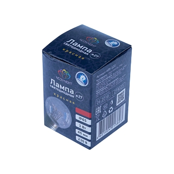 Ретро-лампа светодиодная, диаметр 45мм, E27, 6 LED, 2Вт, КРАСНЫЙ, прозрачная колба, 230В NEON-NIGHT