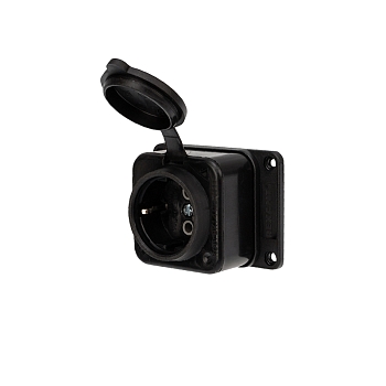 Розетка влагозащищенная с крышкой 1 гнездо, с/з, 16А, IP54, каучук, черная REXANT