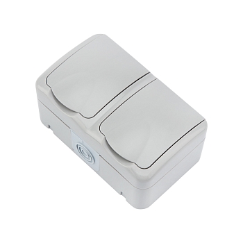 Блок горизонтальный 2 розетки Mini OG IP54 с/з, о/у, серый KRANZ