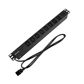 Блок распределения питания для 19" шкафов, горизонтальный, 8 розеток C13, 10A, без выкл, алюм корп, шнур 2м, вилка C14 REXANT