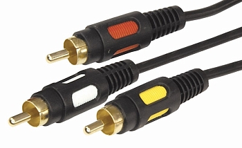 Шнур 3 RCA - 3 RCA, 3м, черный, Gold REXANT