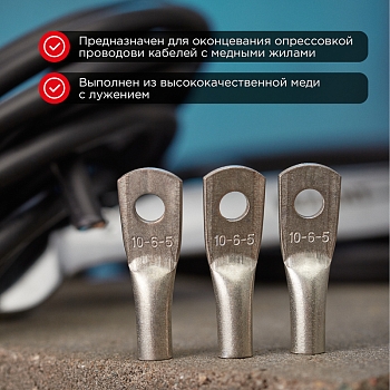 Наконечник медный луженый ТМЛ 10-6-5 (10мм² - Ø6мм) ГОСТ 7386-80 (в упак. 100 шт.) REXANT