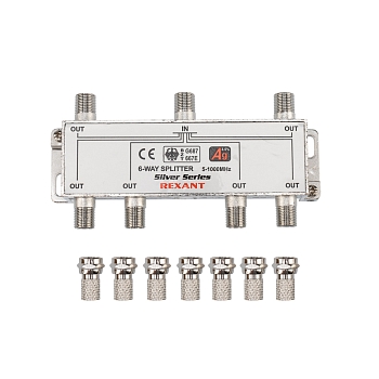 Делитель ТВх6 под F-разъем, 5-1000МГц, Silver (7 F-разъемов в комплекте) REXANT