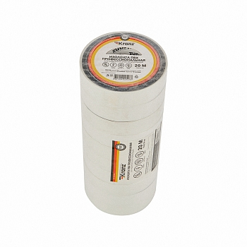 Изолента ПВХ профессиональная, 0,18х19мм, 20м, белая KRANZ