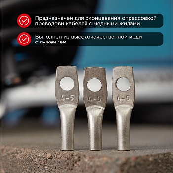 Наконечник медный луженый ТМЛ 4–5–3 (4мм² - Ø5мм) ГОСТ 7386-80 (в упак. 10 шт.) REXANT