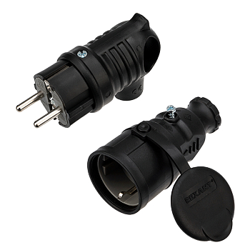 Набор розетка переносная + вилка угловая 16 А, IP44 каучук REXANT