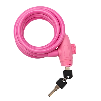 Замок тросовый взломостойкий для велосипедов и колясок с ключом 150см розовый ЧЕТЫРЕ СЕЗОНА