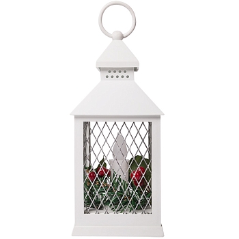 Декоративный фонарь со свечкой, белый корпус, размер 10,5х10,5х24 см, цвет ТЕПЛЫЙ БЕЛЫЙ