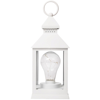 Декоративный фонарь с лампочкой, белый корпус, размер 10,5х10,5х24 см, цвет ТЕПЛЫЙ БЕЛЫЙ