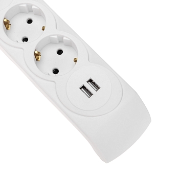 Фильтр сетевой 5 гнезд, 3м, 3х1,5мм², с автовыкл, 2 USB, белый KRANZ