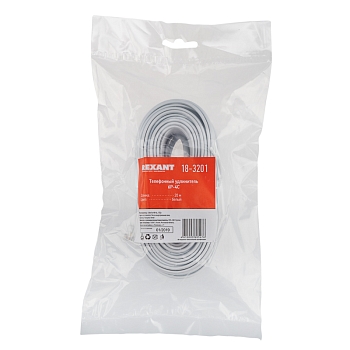 Удлинитель телефонный, плоский, RJ-11 (6P-4C), 20м, белый REXANT