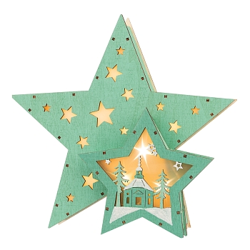 Деревянная фигура с подсветкой Домик Звездочета бирюзовая 26х7х25 см, NEON-NIGHT