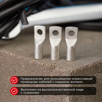 Наконечник медный луженый ТМЛ 35–10–9 (35мм² - Ø10мм) ГОСТ 7386-80 (в упак. 50шт) REXANT