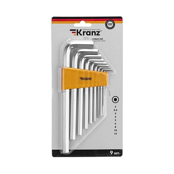 Набор ключей имбусовых HEX KRANZ 2,0-12 мм, CrV, 9 шт., удлиненные