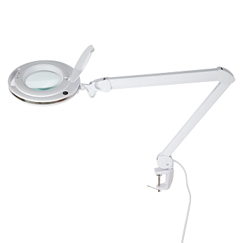 Лупа на струбцине круглая 3D с подсветкой 60 SMD LED, сенсорный регулятор яркости, ø127мм, белая REXANT