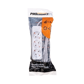 Удлинитель 3 гнезда, 1,5м, 3х0,75мм², с/з, белый PROconnect