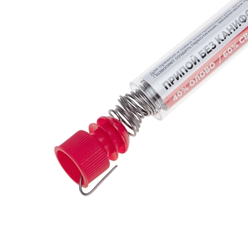 Припой без канифоли ПОС-40, 10г, Ø1мм, (олово 40%, свинец 60%), колба REXANT