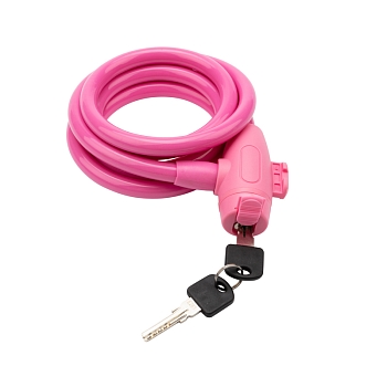 Замок тросовый взломостойкий для велосипедов и колясок с ключом 150см розовый ЧЕТЫРЕ СЕЗОНА
