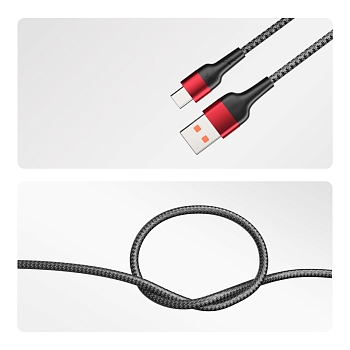 Кабель USB-A – Type-C, 5А, 50Вт, 1м, в черной нейлоновой оплетке REXANT