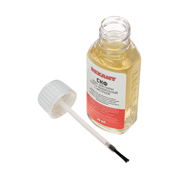 Флюс для пайки, СКФ (спирто-канифольный), 30мл, с кисточкой, флакон, блистер REXANT