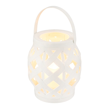 Декоративный фонарь со свечкой, плетеный корпус, белый, размер 14х14х16,5 см, цвет теплый белый