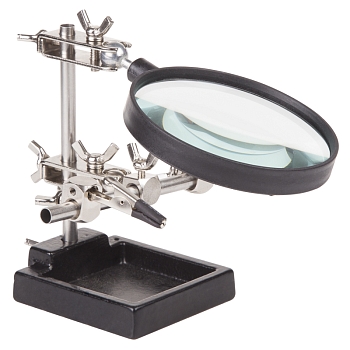 Держатель Третья рука, 2 зажима, лупа 90мм (3х), чугун REXANT