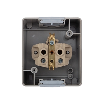 Розетка одноместная (керамика) INDUSTRIAL IP54 с/з, о/у, серая KRANZ