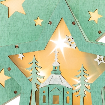 Деревянная фигура с подсветкой Домик Звездочета бирюзовая 26х7х25 см, NEON-NIGHT