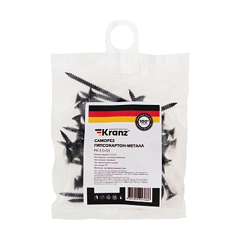 Саморез гипсокартон-металл 3,5х55 мм, пакет (50 шт/уп) KRANZ