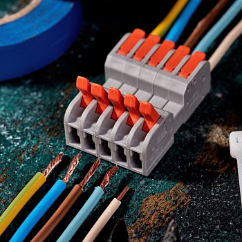 Клемма СМК 222-425R проходная разъемная 5 полюсов серая 0,2-2,5/4мм² (20 шт/уп) REXANT