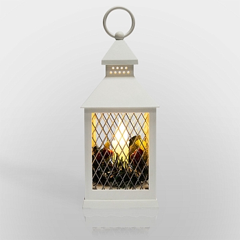 Декоративный фонарь со свечкой, белый корпус, размер 10,5х10,5х24 см, цвет ТЕПЛЫЙ БЕЛЫЙ
