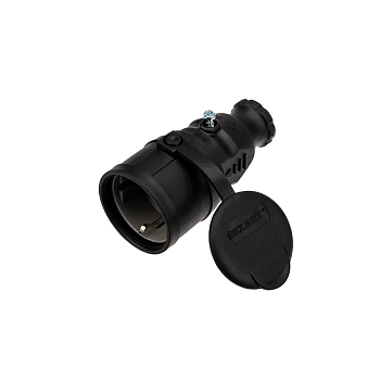 Розетка влагозащищенная переносная с крышкой 1 гнездо, с/з, 16А, IP44 каучук, черная REXANT