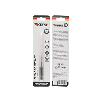 Сверло по металлу, 2мм, Р6М5, ТИТАН, шестигранный хвостовик (1 шт. в упаковке) DIN 338 KRANZ