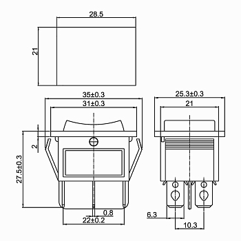 Переключатель клавишный 250В 15А (6с) ON-OFF-ON синий с подсветкой и нейтралью REXANT