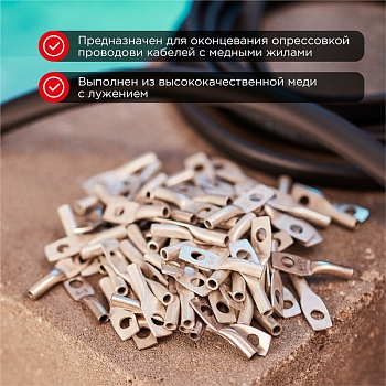 Наконечник медный луженый ТМЛ 4–5–3 (4мм² - Ø5мм) ГОСТ 7386-80 (в упак. 100 шт.) REXANT