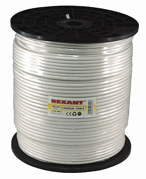 Кабель коаксиальный RG-6U, 75Ом, CCS/Al/Al, 64%, 305м, INDOOR, белый REXANT