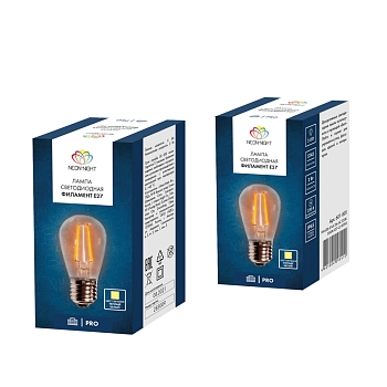 Ретро-лампа филаментная ST45, E27, 2 LED, 2Вт, ТЕПЛЫЙ БЕЛЫЙ, 230В, IP65 NEON-NIGHT