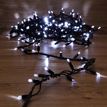 Гирлянда светодиодная Нить 10м 200 LED БЕЛЫЙ черный каучук IP67 эффект мерцания 230В соединяется нужен блок 315-000 NEON-NIGHT
