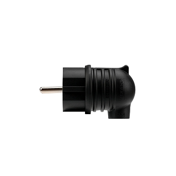 Вилка влагозащищенная угловая, с/з, 16А, IP44 каучук, черная REXANT