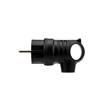 Вилка влагозащищенная угловая с кольцом, с/з, 16А, IP44 каучук, черная REXANT