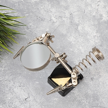 Держатель Третья рука, 2 зажима, лупа 60мм (2.5х), подставка паяльника, ниша, губка, чугун REXANT