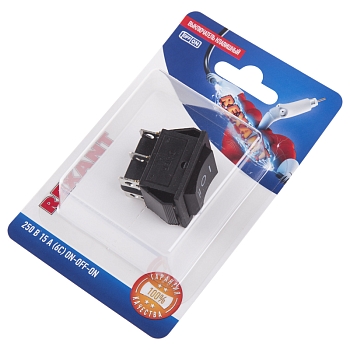 Переключатель клавишный 250В 15А (6с) ON-OFF-ON черный с нейтралью (1 шт/уп) REXANT