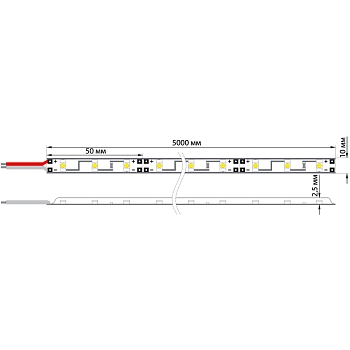 Лента светодиодная 12В, SMD5050, 14,4Вт/м, 60 LED/м, 3000K, 10мм, 5м, IP20 LAMPER