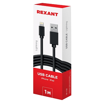 Кабель USB-A – Lightning, 1А, 1м, ПВХ, черный REXANT